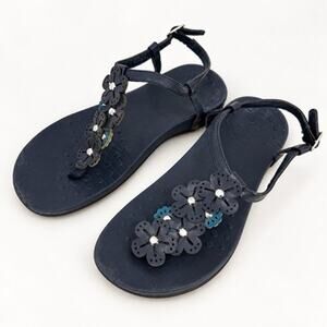 Vionic Julie II Orthaheel Floral Stud Slingback Sandal Navy Blue Size US 6 EU 37